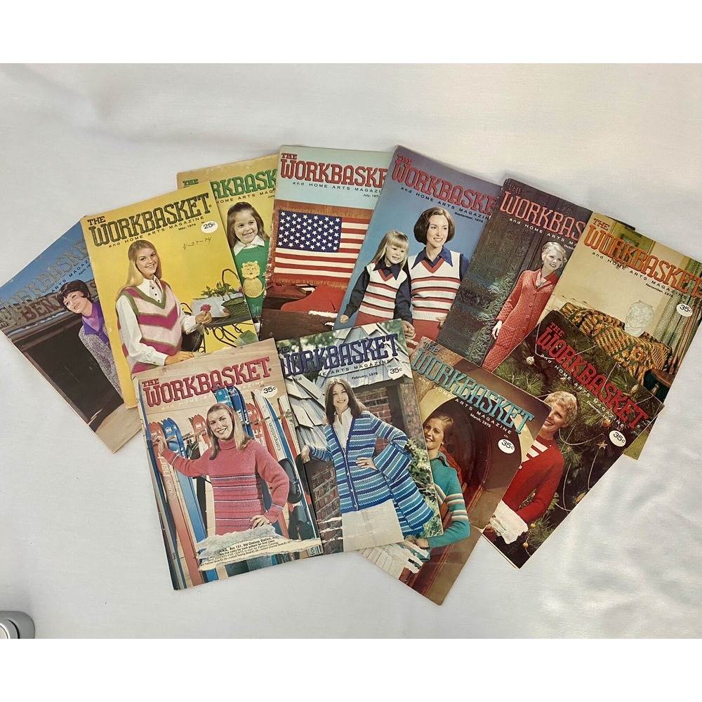 Workbasket Home Arts Crochet Needlework Magazines 1974-75 Lot of 11